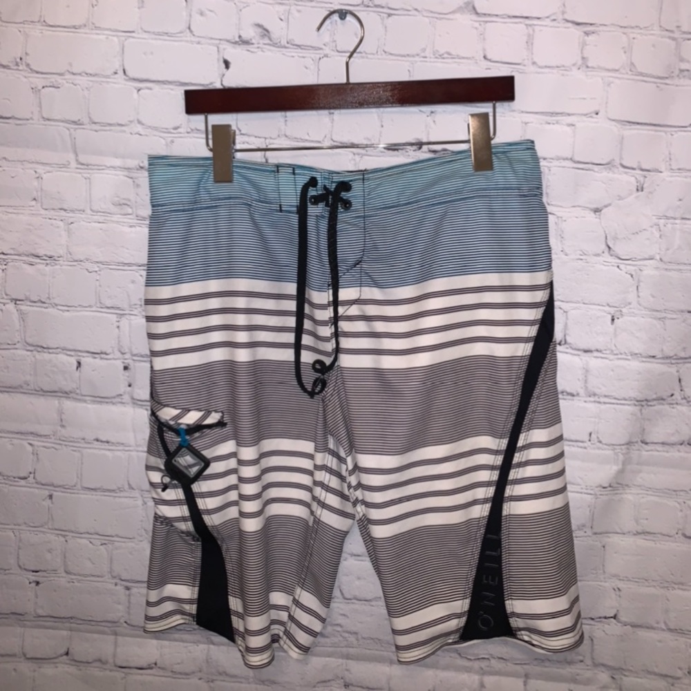 SuperFreak Black, White & Blue Swim Trunks size 32